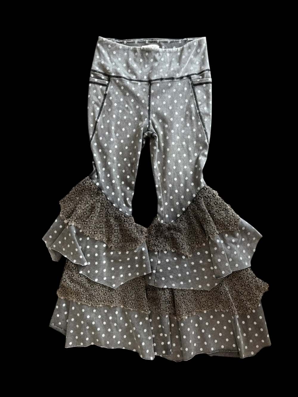 0144 A Rare Bird Faded Black Polka Dot Lace Layered Pants - Picture 2 of 4